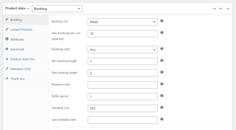 WooCommerce accommodation bookings standard cost