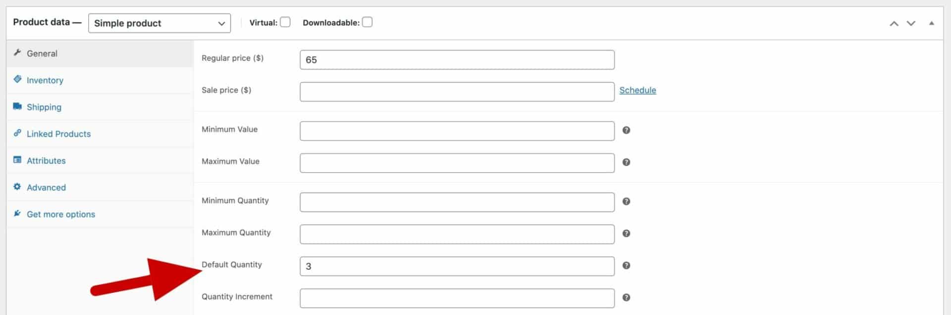 WooCommerce default quantity setting