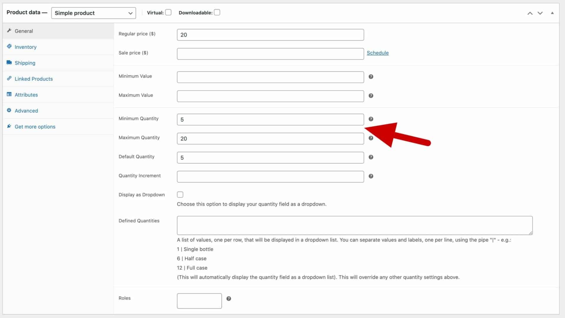 WooCommerce product data settings