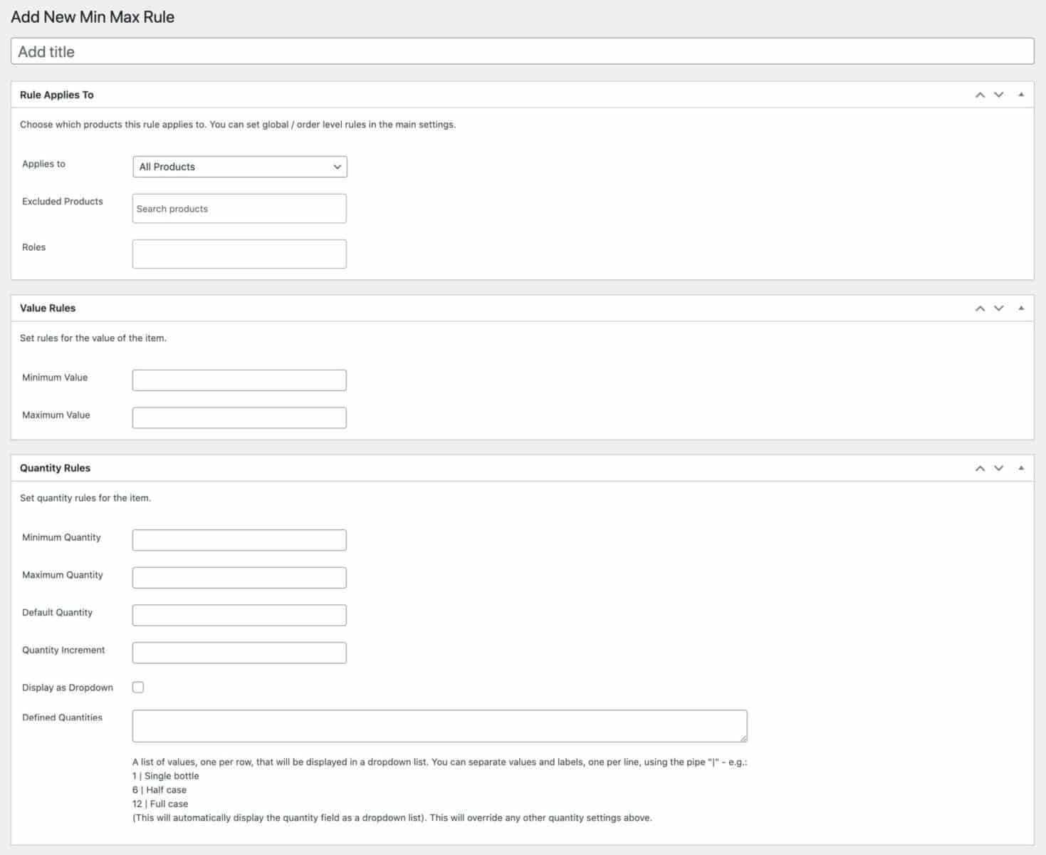 WooCommerce minimum maximum quantity rule settings