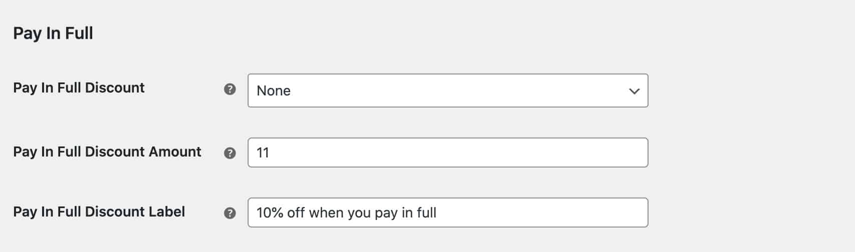 WooCommerce Deposits and Part Payments Pay in Full Discount settings