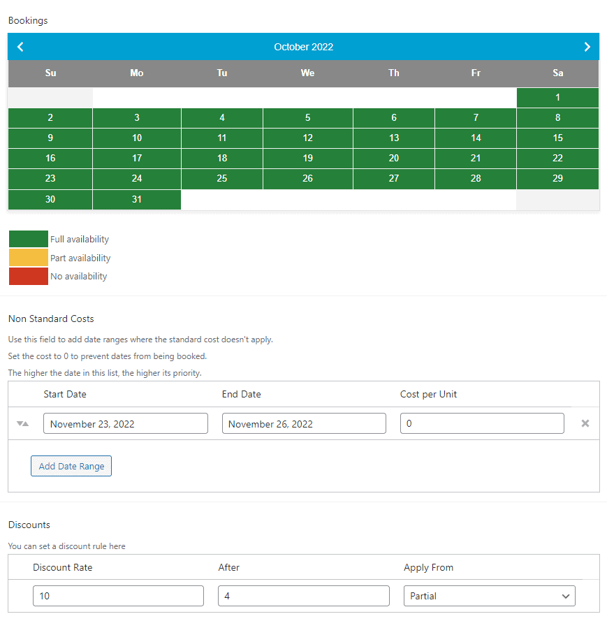 Non standard costs and discounts