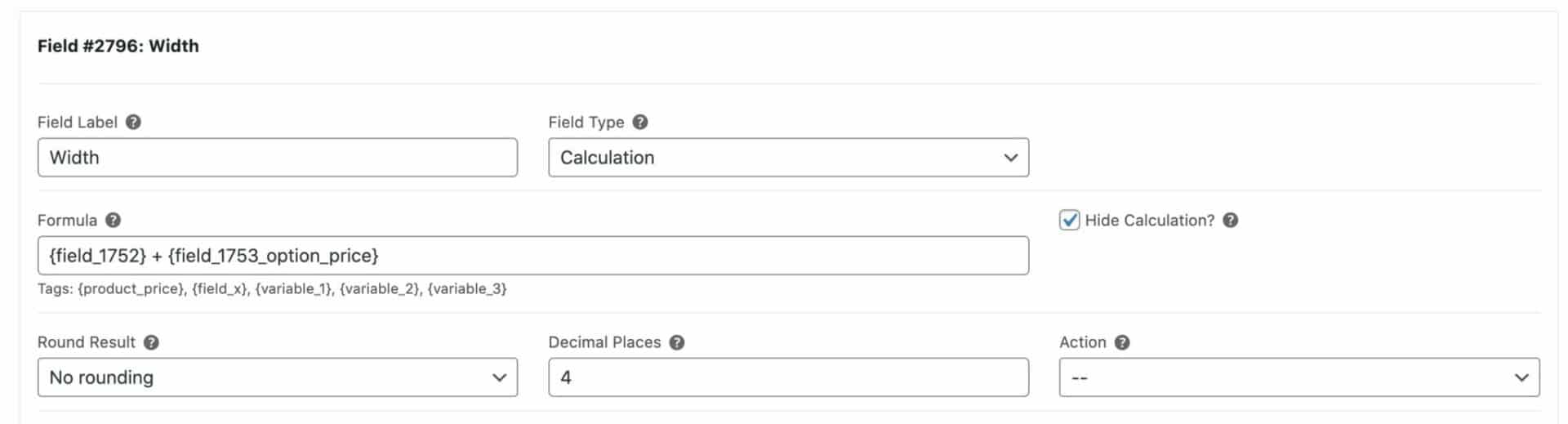 Calculation field for fractions