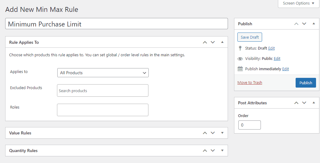 New min max rule WooCommerce