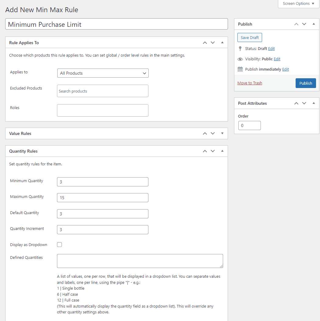 WooCommerce quantity input rules