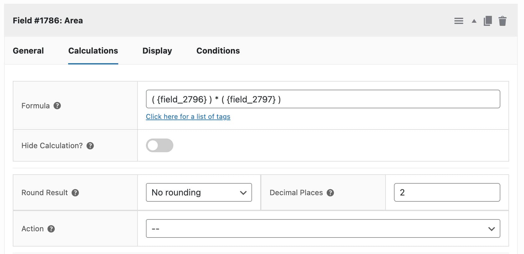 Calculation field for area