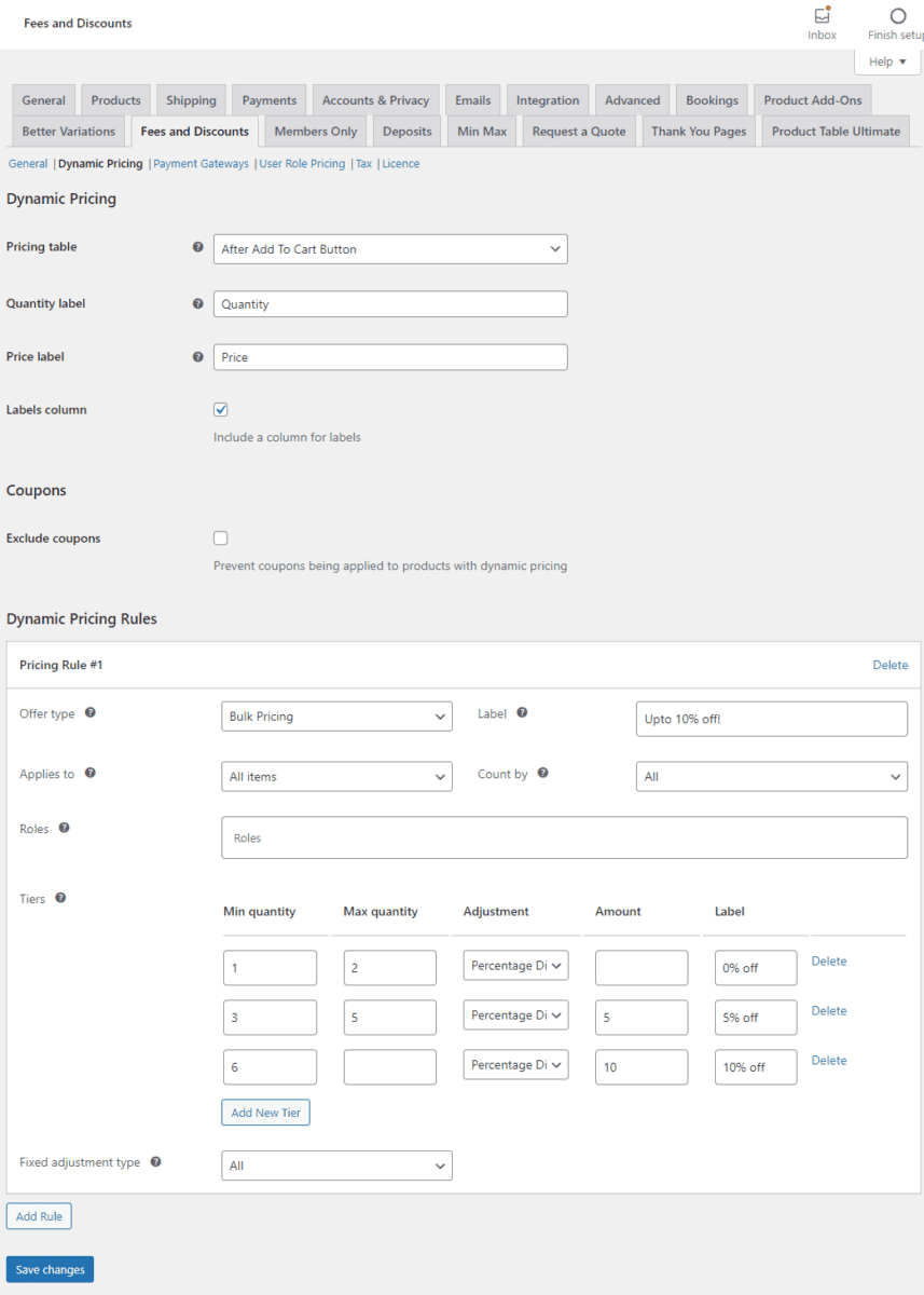 Dynamic pricing rule settings