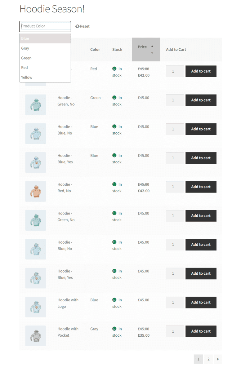 Sortable columns