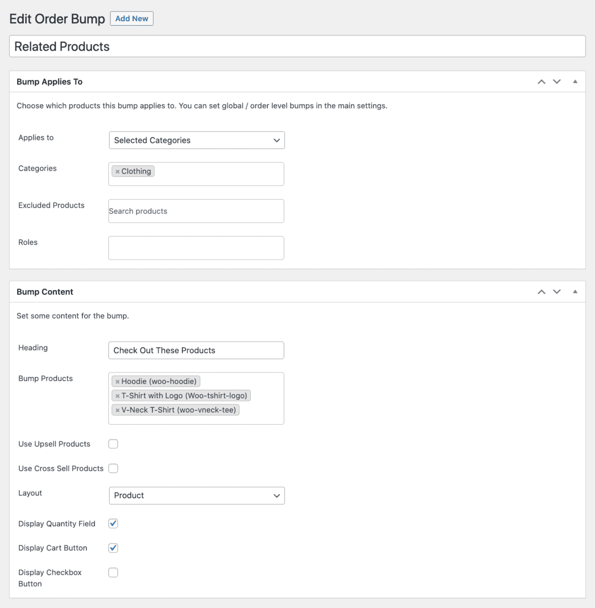 Configure order bump settings