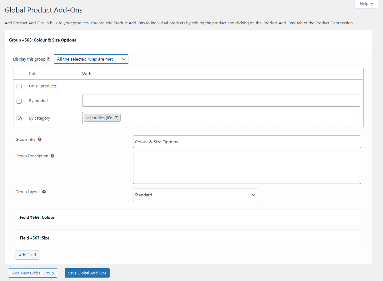 Global set up options