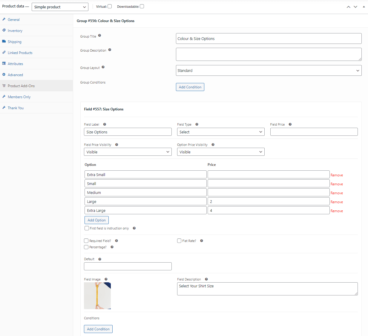 Customisable product field