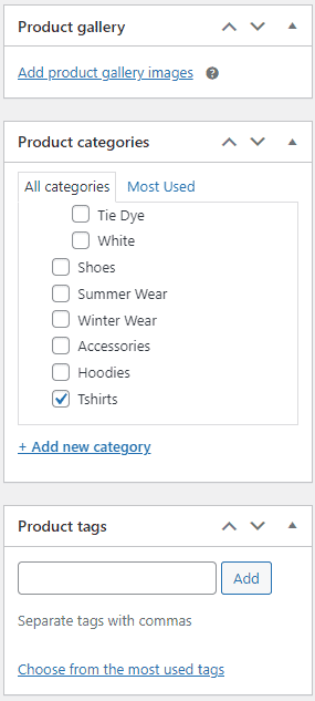 Set product categories