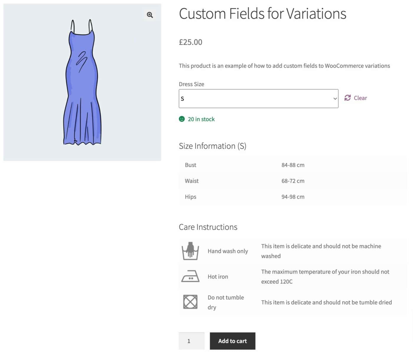 Display variation specific custom fields in a WooCommerce product