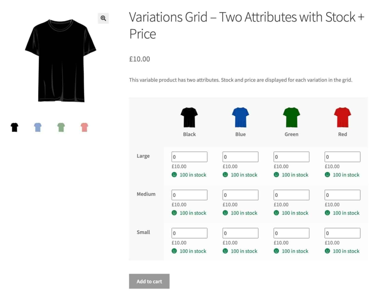 Price Matrix created using Better Variations