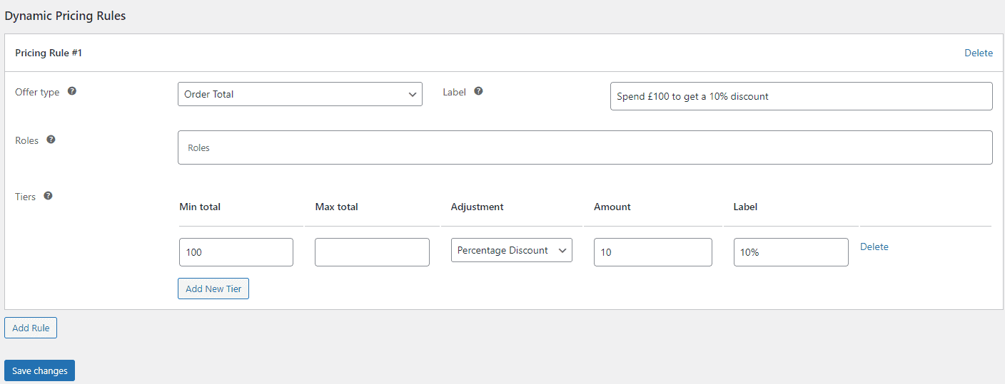 Dynamic pricing rule