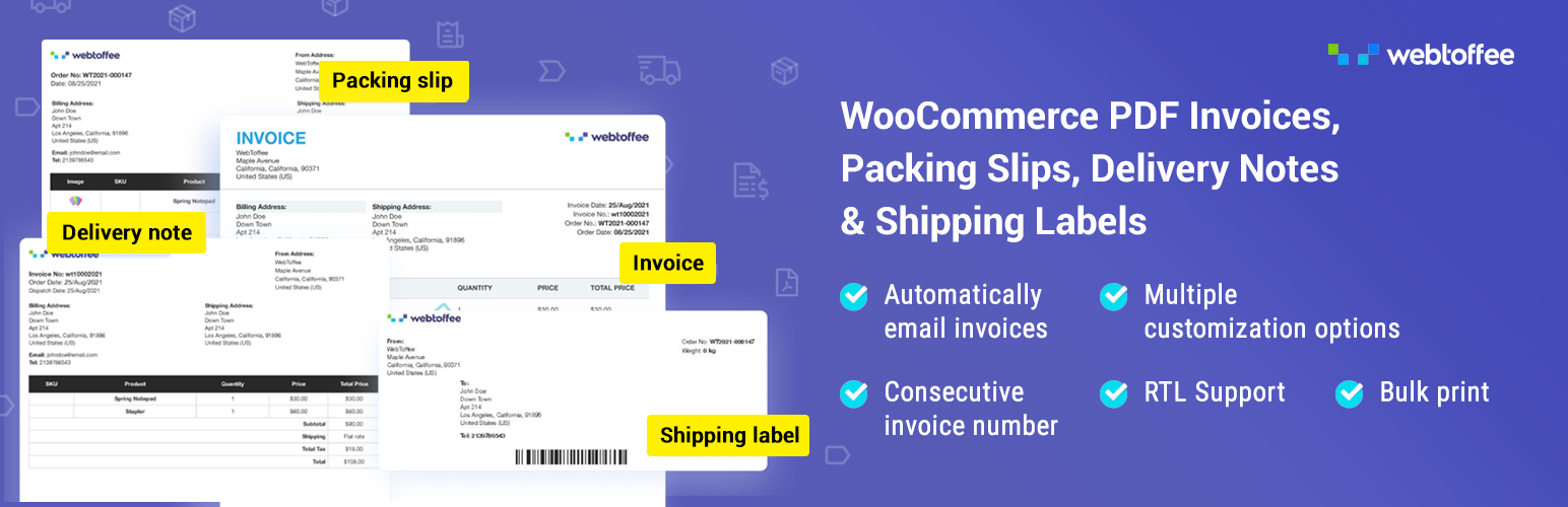 WebToffee WooCommerce PDF Invoices, Packing Slips & Credit Notes
