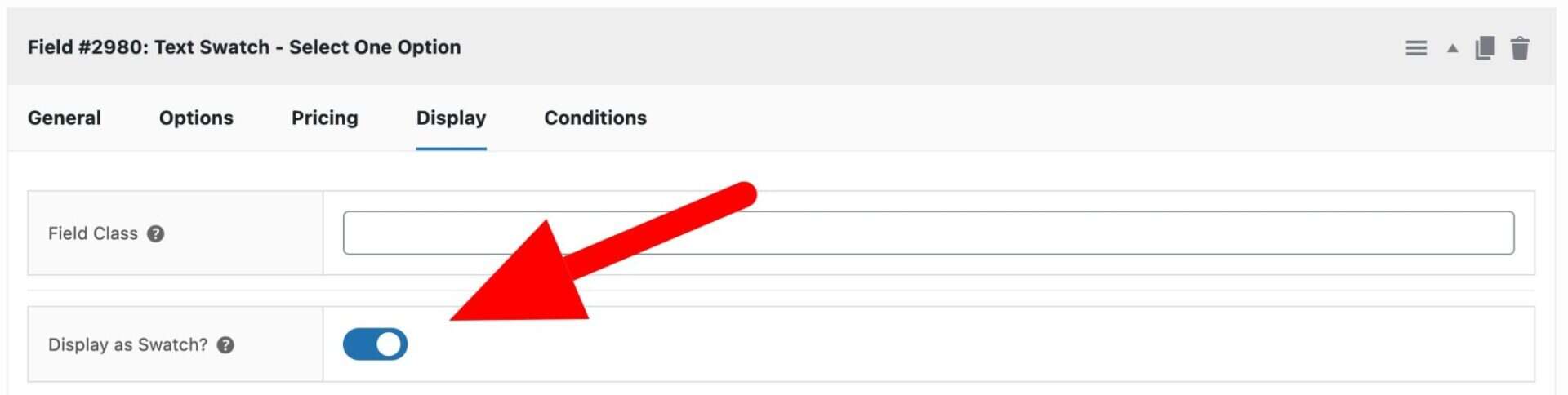 Display as swatch setting