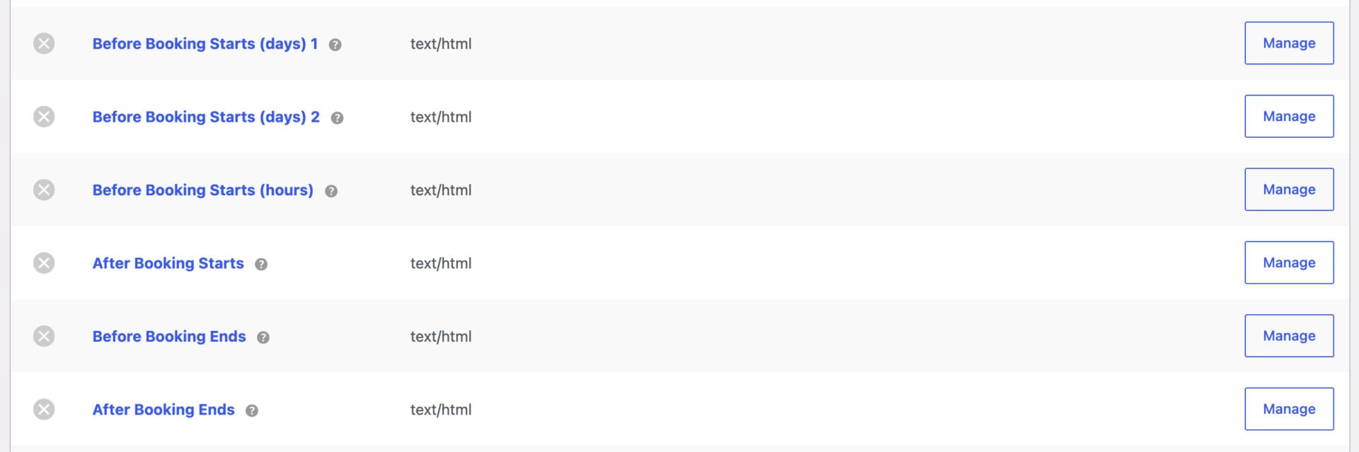 List of configurable emails in Bookings for WooCommerce
