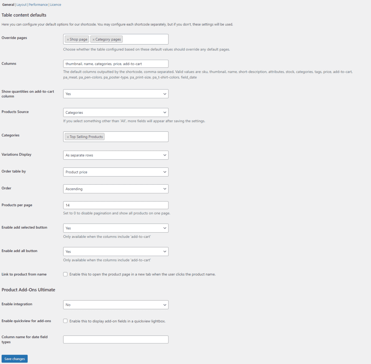 General settings