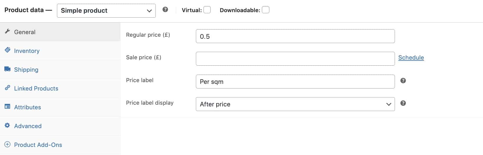 Adding a price label to products individually