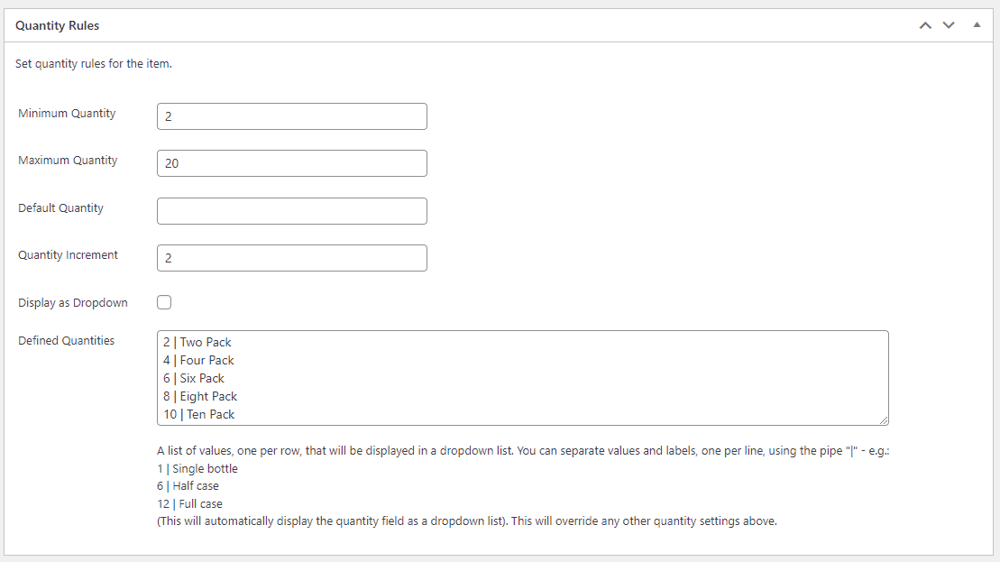 Quantity selectors