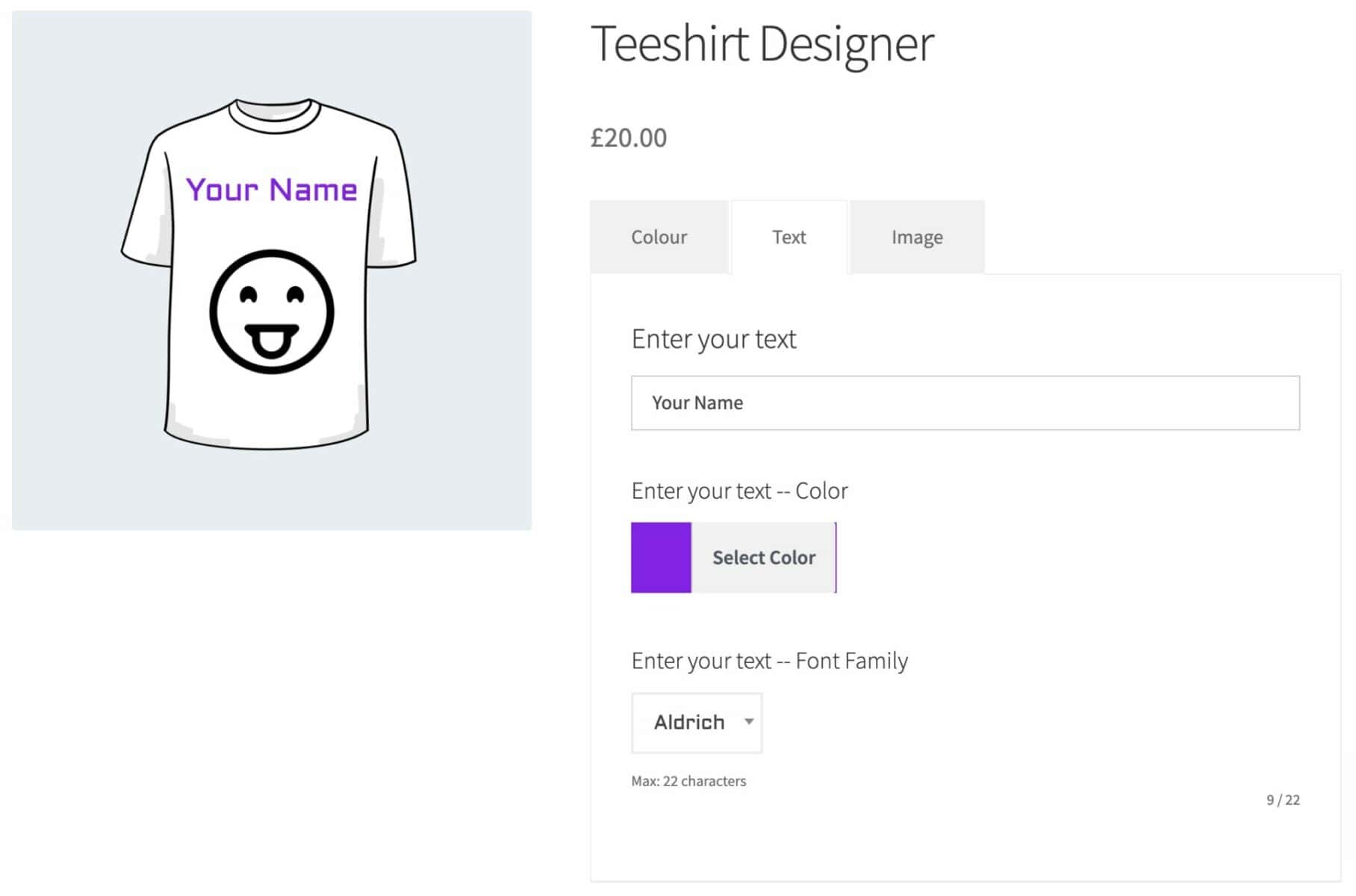 WooCommerce custom t-shirt designer product