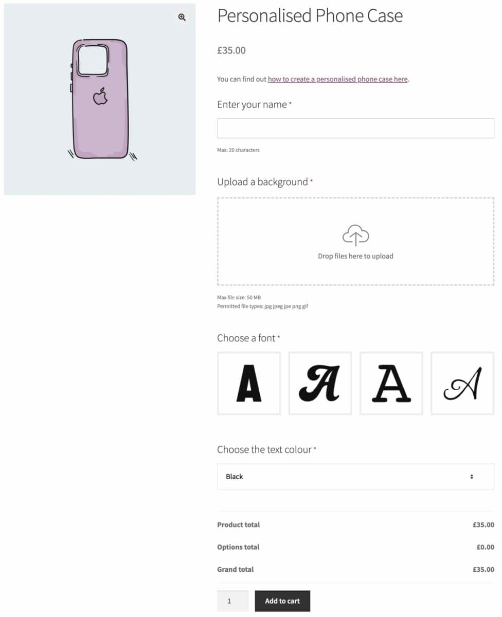 WooCommerce product customizer for personalized phone cases