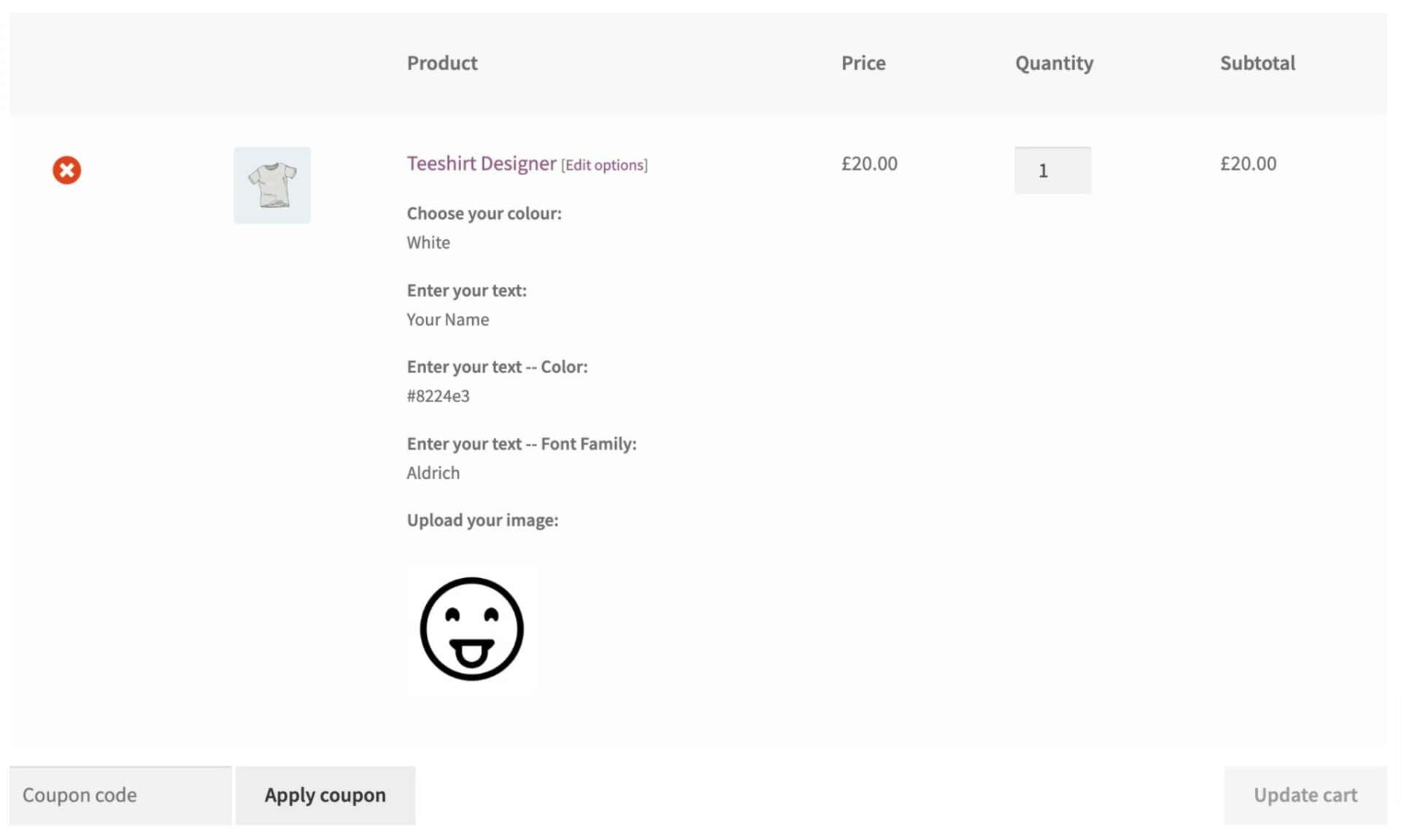 WooCommerce custom t-shirt designer cart