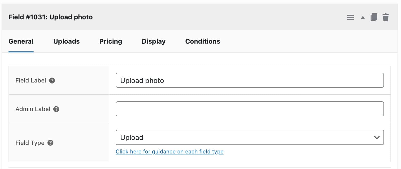 Upload field setting