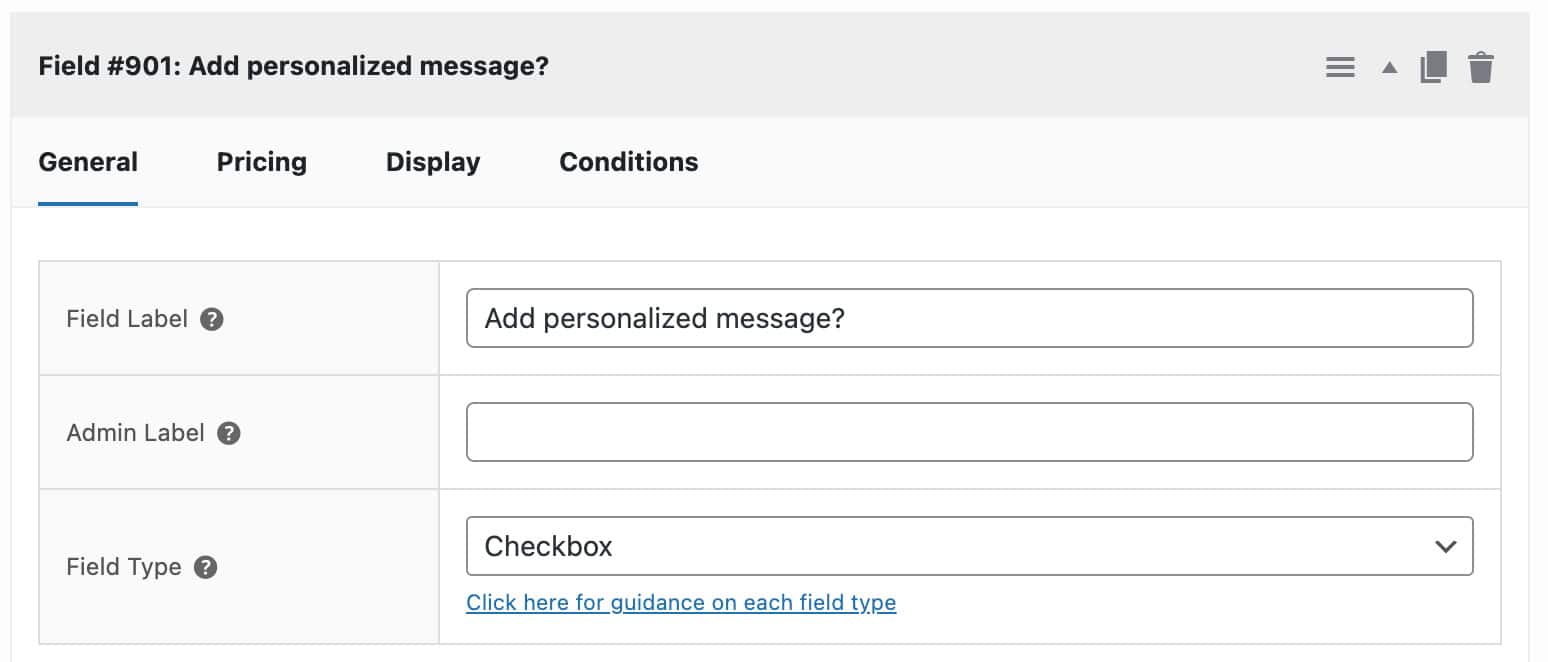 The form for creating additional fields for product pages using the WooCommerce Product Add-Ons Ultimate plugin.