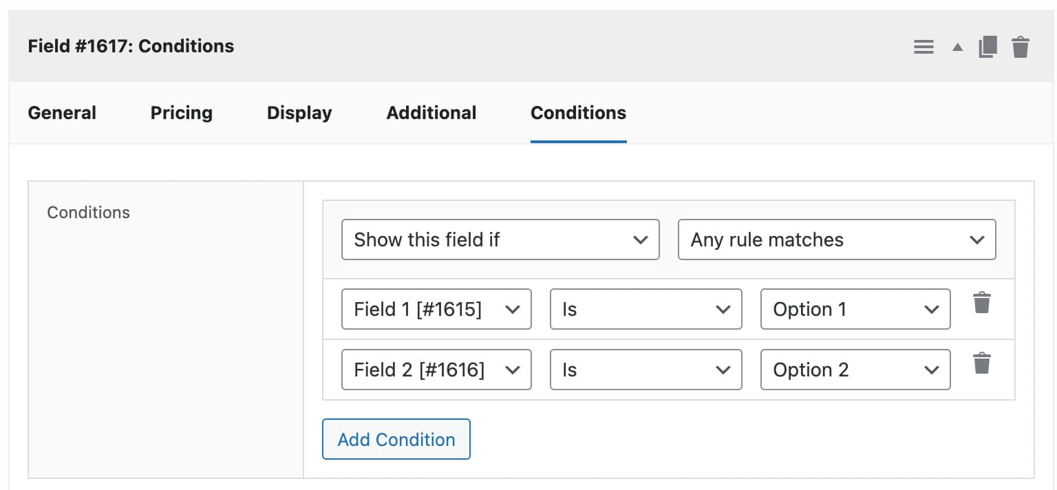 Conditional field settings in WooCommerce add-ons