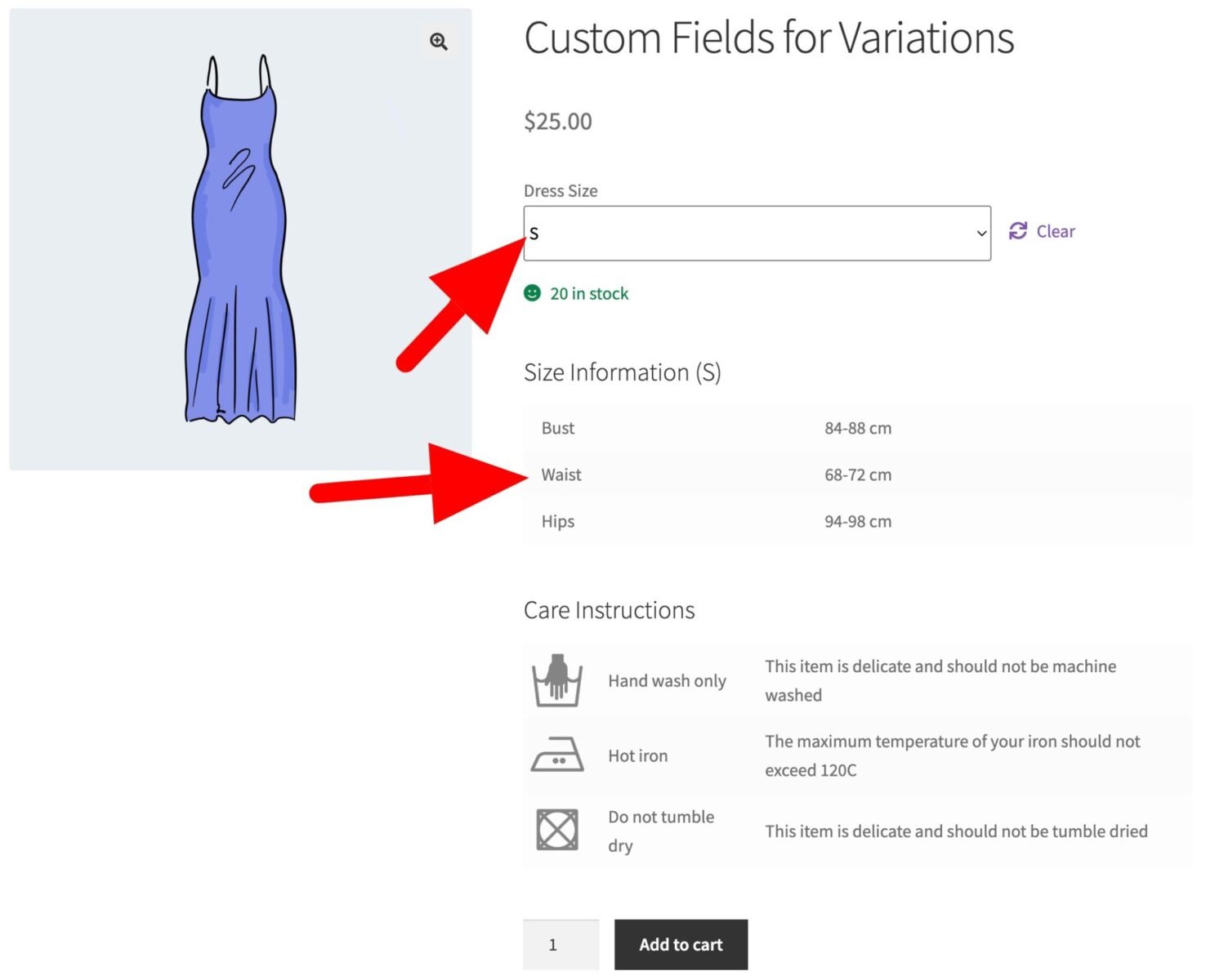 Display custom data for WooCommerce variations