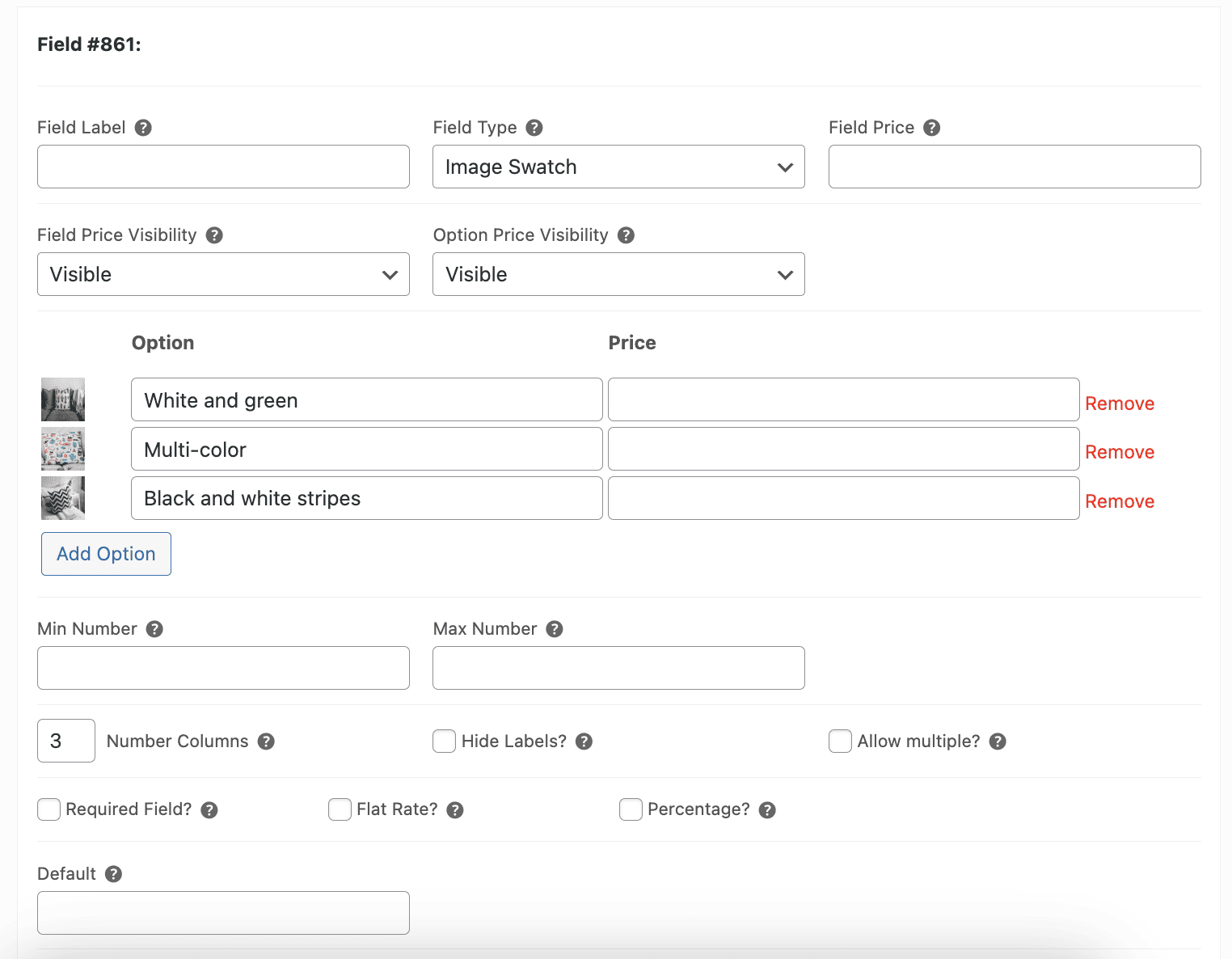 Image swatch configuration settings