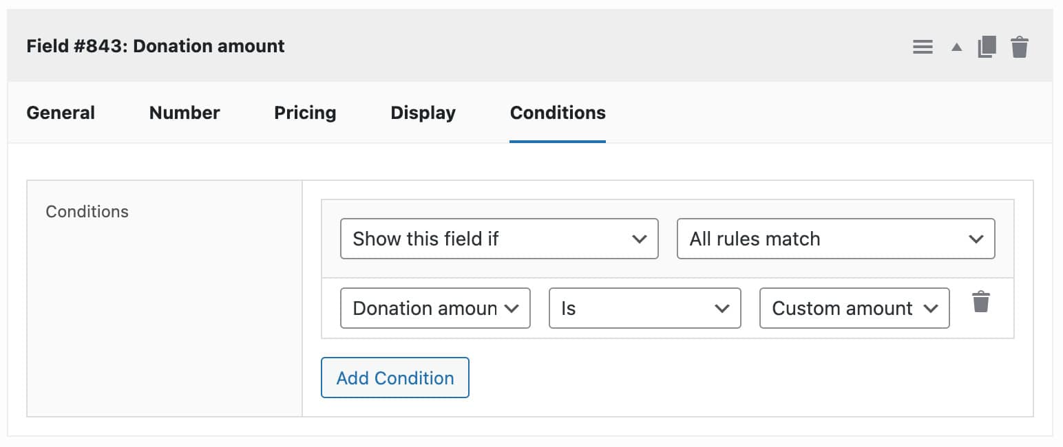 Setting for condition on charity donation product
