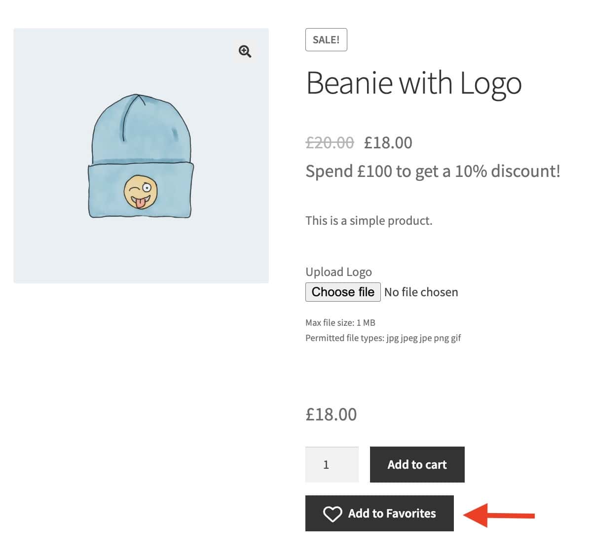 A sample ‘Add to favorites’ button using WooCommerce Wishlists Ultimate.
