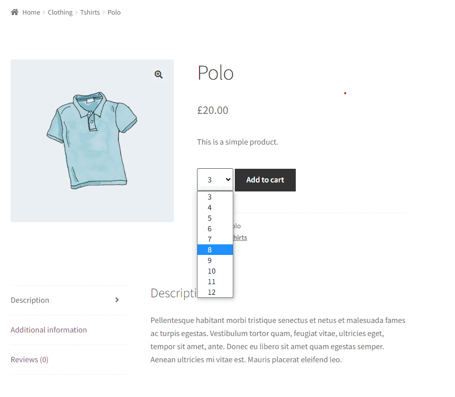 Product quantity dropdown preview