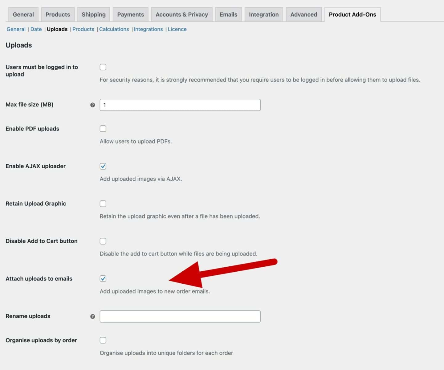 WooCommerce attach upload to email