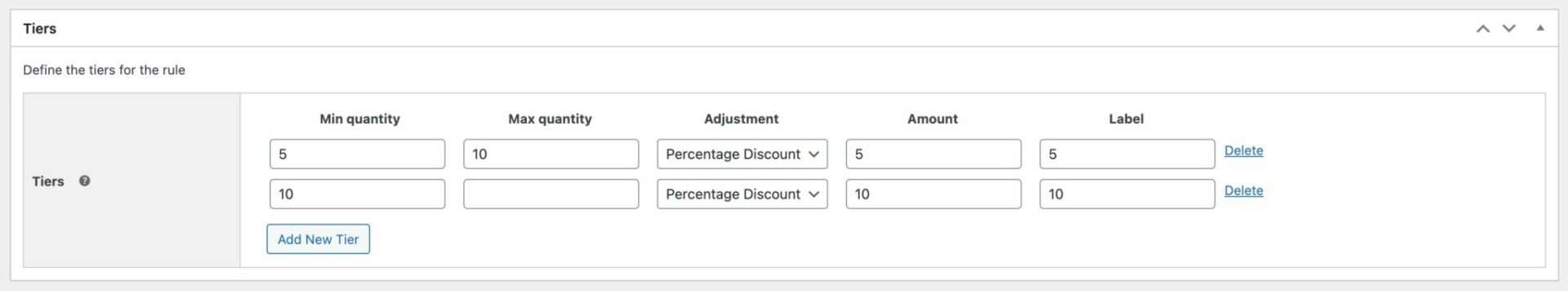 WooCommerce discount tiers settings