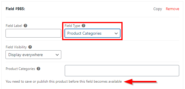 Choosing Product Categories as the Field Type.