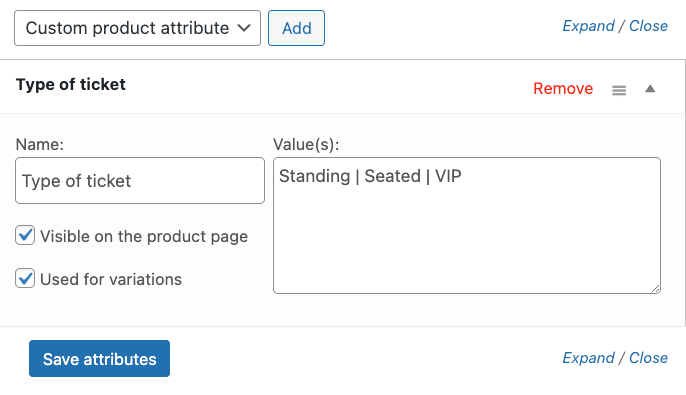 Custom product attributes in WooCommerce