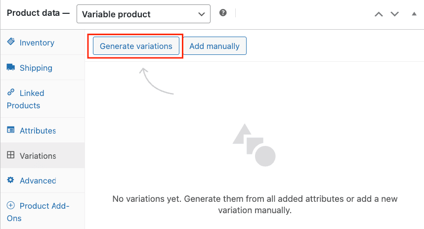 Generating variations from added attributes in WooCommerce