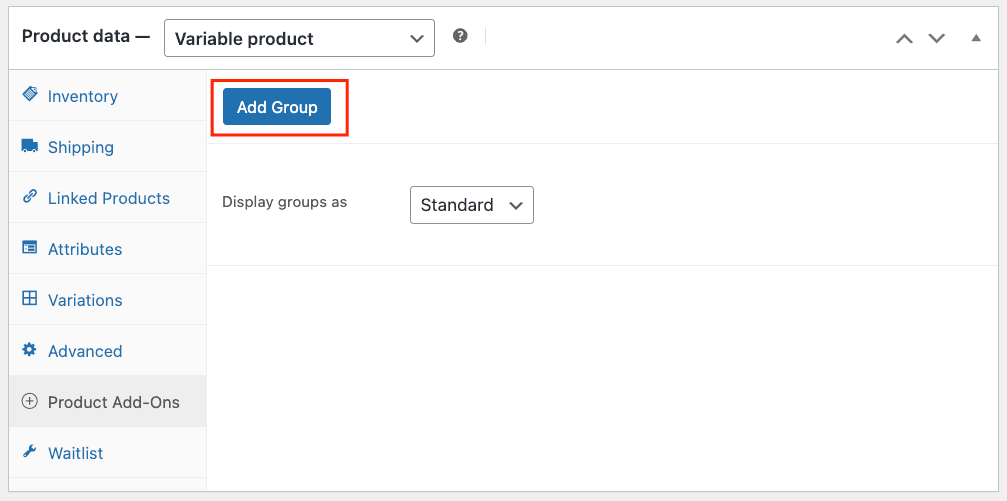 Adding a new group in WooCommerce using the Product Add-Ons Ultimate