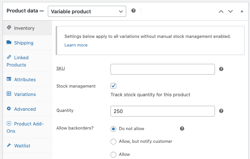 Creating a variable product in WooCommerce