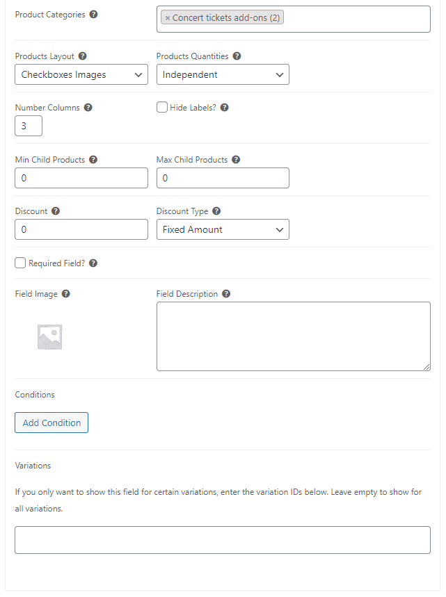 Configuring the product add-on settings.