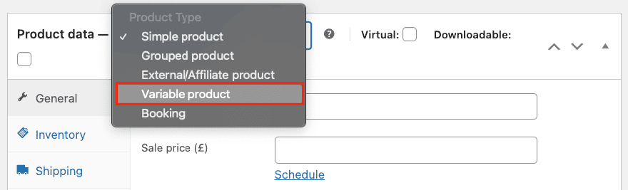Product type options in WooCommerce