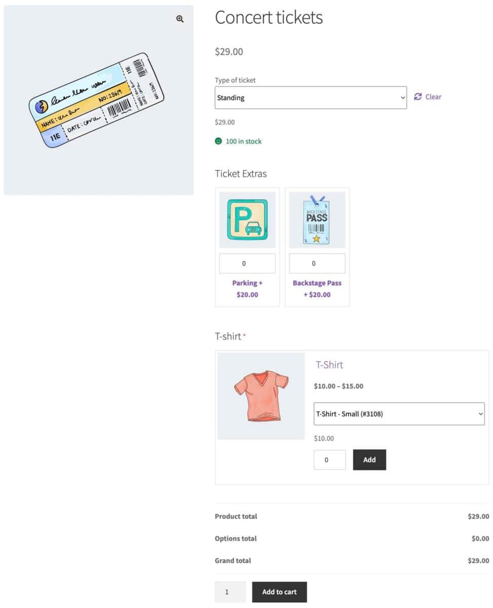 WooCommerce tickets product page