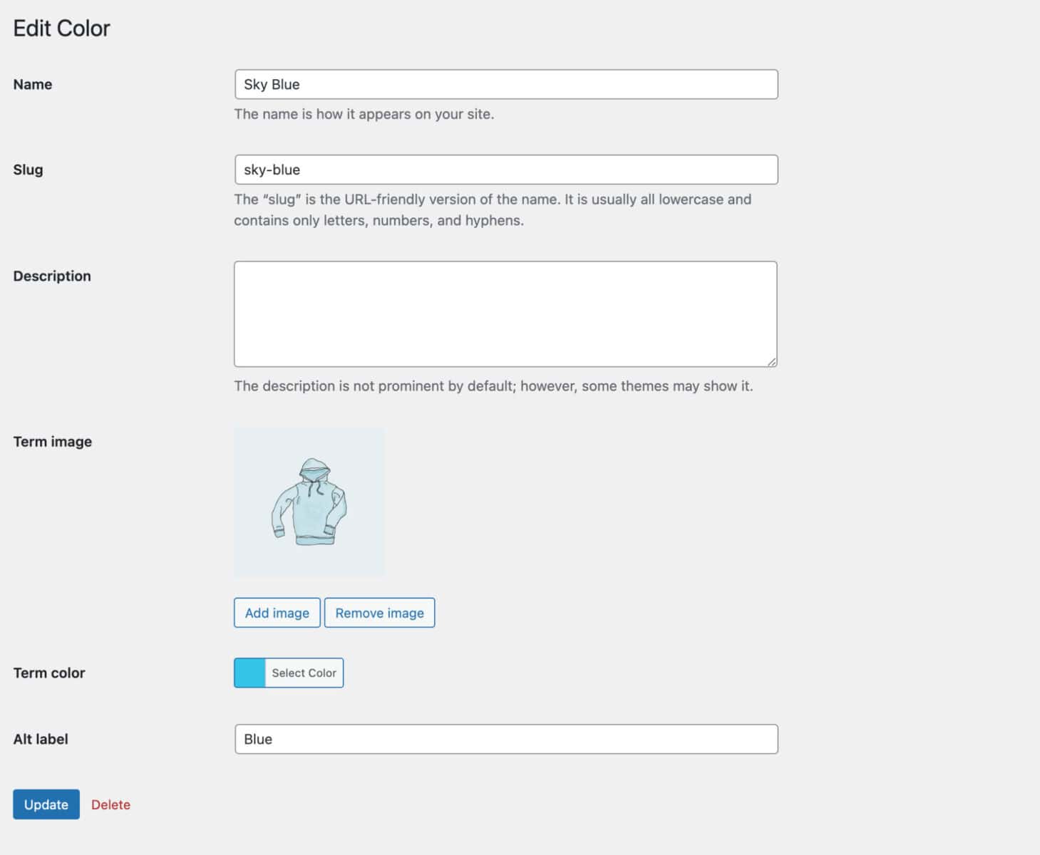 WooCommerce edit attribute term