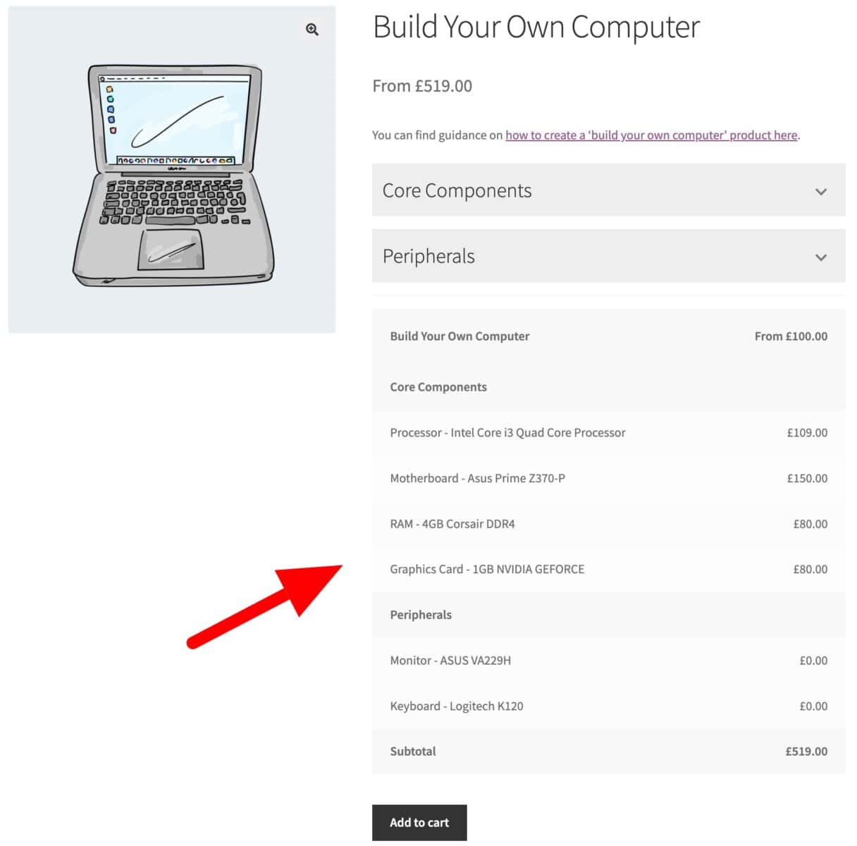 WooCommerce build your own computer product