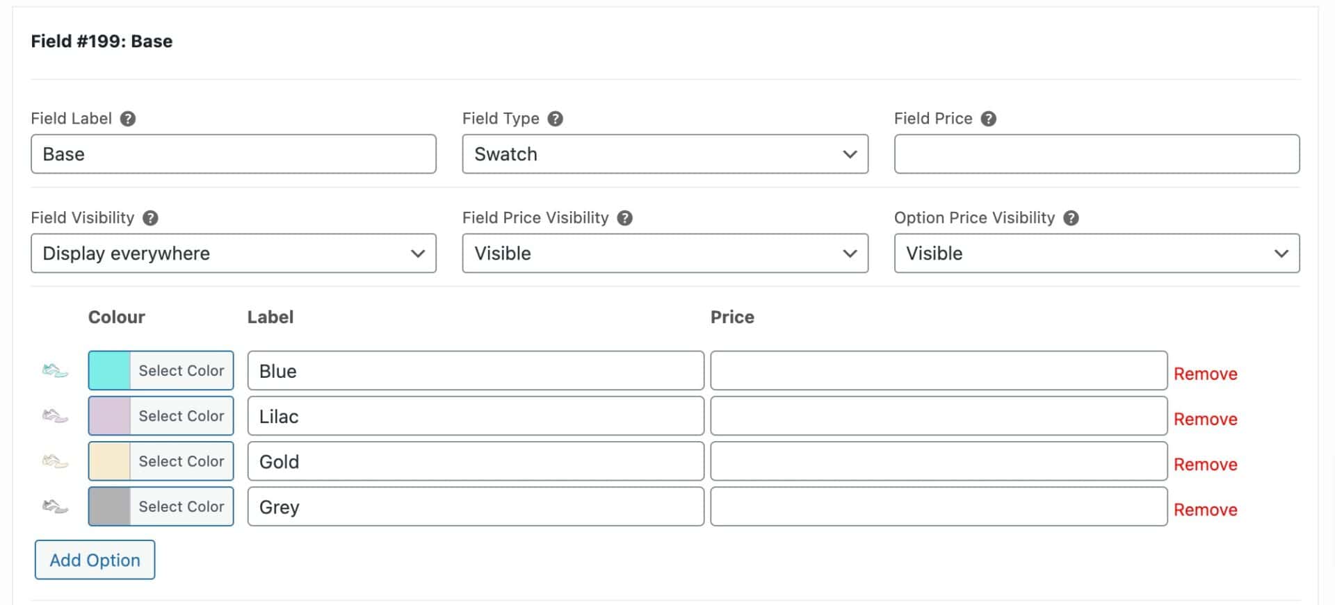 Example configurable product layer setting