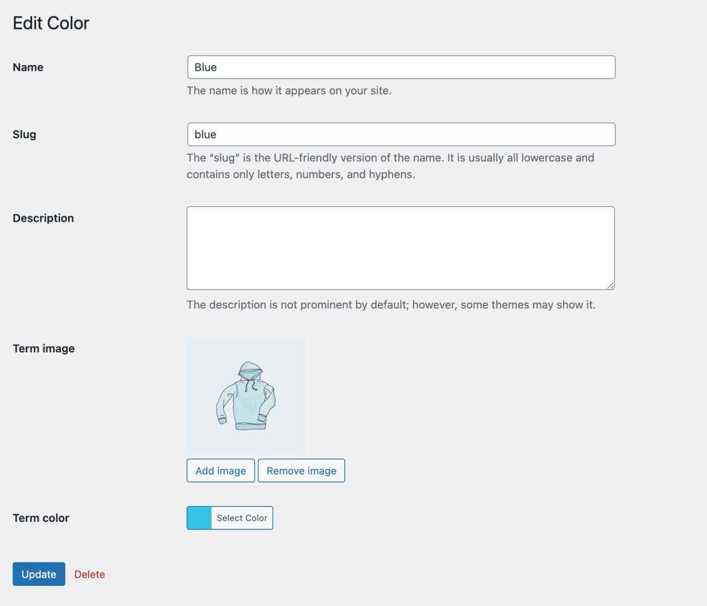 WooCommerce attribute term setting for swatches